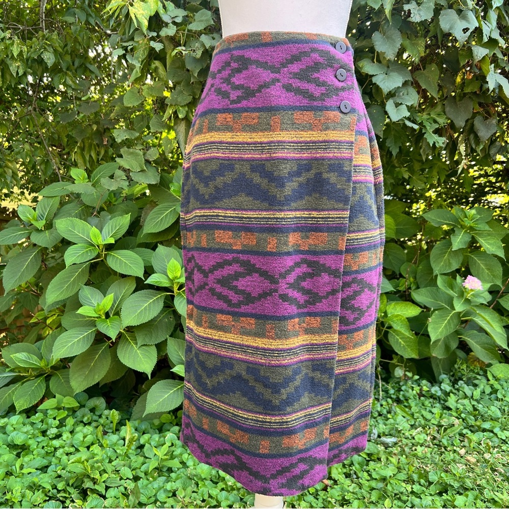 Geometric Wrap Maxi Skirt in Purple & Olive
